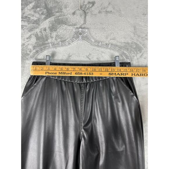 LOGO Lori Goldstein Faux Leather Joggers 10 Black Stretchy Pleather Minimalist - Picture 10 of 16